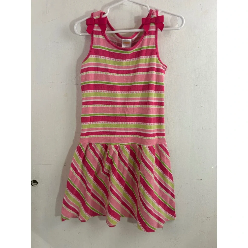 Gymboree Striped Bow Dress Size 5 Pink Green Polka Dot Sleeveless Kids